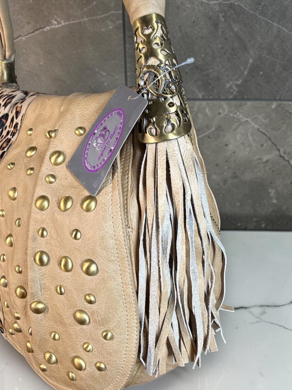 Sharif 1827 Vintage Legacy Leopard Haircalf Studded Sample Shoulder Bag NWT - Picture 7 of 15